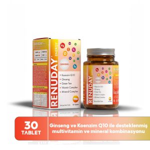 RENUDAY ENERGY – Enerji ve Zindelik Desteğine Yardımcı Kırmızı Kore Ginsengi, Koenzim Q10, Yeşil Çay, Multivitamin ve Mineral Kompleksi 30 Tablet